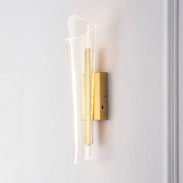 Safavieh Fenric Acrylic Wall Sconce Clear With Gold Accents — Slim Vertical Led-Ready Accent Lighting Fixture CTL1110A