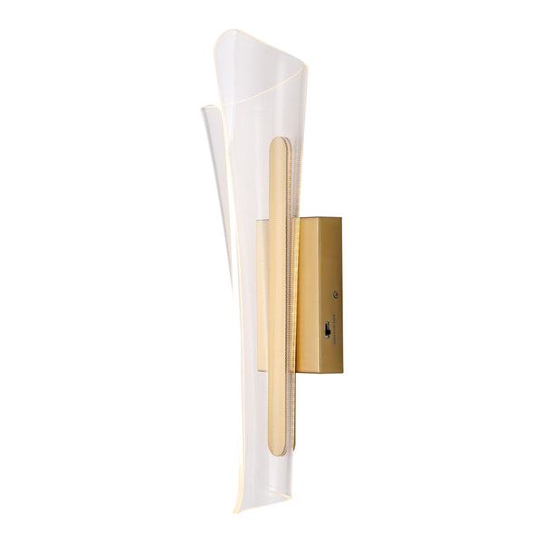 Safavieh Fenric Acrylic Wall Sconce Clear With Gold Accents — Slim Vertical Led-Ready Accent Lighting Fixture CTL1110A