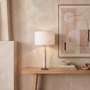 Safavieh Elinora Travertine Stone Base Table Lamp with Brass Hardware and Soft White Shade CTL1113A