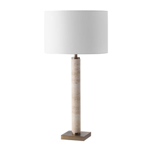 Safavieh Elinora Travertine Stone Base Table Lamp with Brass Hardware and Soft White Shade CTL1113A