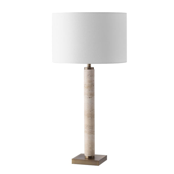 Safavieh Elinora Travertine Stone Base Table Lamp with Brass Hardware and Soft White Shade CTL1113A
