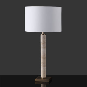 Safavieh Elinora Travertine Stone Base Table Lamp with Brass Hardware and Soft White Shade CTL1113A
