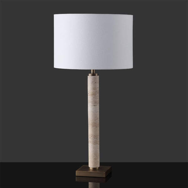 Safavieh Elinora Travertine Stone Base Table Lamp with Brass Hardware and Soft White Shade CTL1113A
