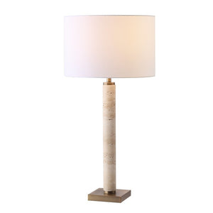 Safavieh Elinora Travertine Stone Base Table Lamp with Brass Hardware and Soft White Shade CTL1113A