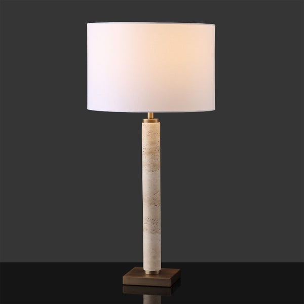 Safavieh Elinora Travertine Stone Base Table Lamp with Brass Hardware and Soft White Shade CTL1113A