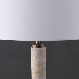 Safavieh Elinora Travertine Stone Base Table Lamp with Brass Hardware and Soft White Shade CTL1113A