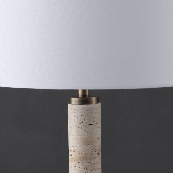 Safavieh Elinora Travertine Stone Base Table Lamp with Brass Hardware and Soft White Shade CTL1113A