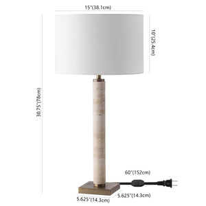 Safavieh Elinora Travertine Stone Base Table Lamp with Brass Hardware and Soft White Shade CTL1113A