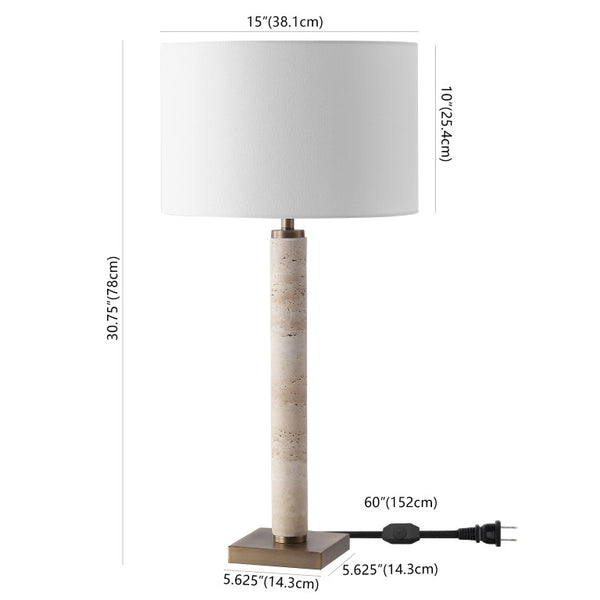 Safavieh Elinora Travertine Stone Base Table Lamp with Brass Hardware and Soft White Shade CTL1113A