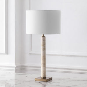 Safavieh Elinora Travertine Stone Base Table Lamp with Brass Hardware and Soft White Shade CTL1113A