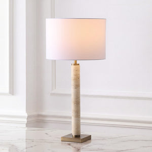 Safavieh Elinora Travertine Stone Base Table Lamp with Brass Hardware and Soft White Shade CTL1113A