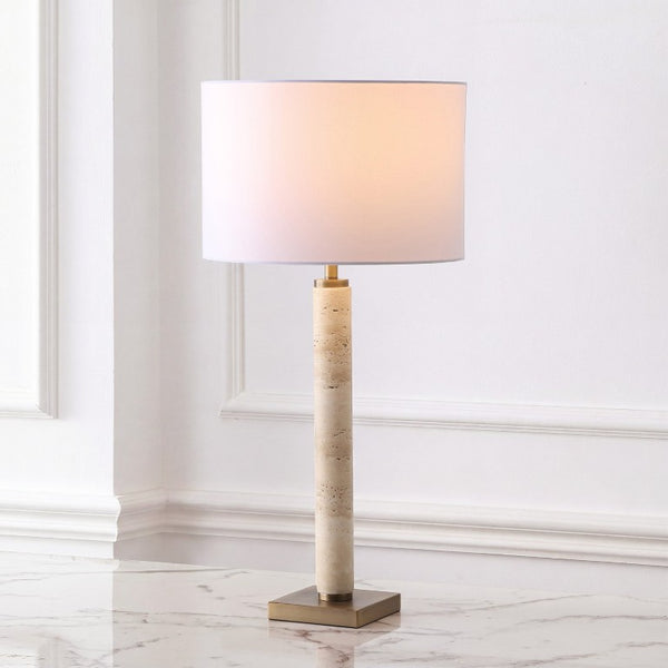 Safavieh Elinora Travertine Stone Base Table Lamp with Brass Hardware and Soft White Shade CTL1113A