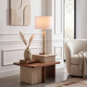 Safavieh Elinora Travertine Stone Base Table Lamp with Brass Hardware and Soft White Shade CTL1113A