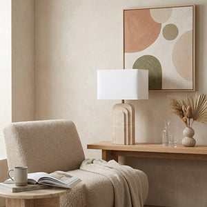 Safavieh Rodrick Natural Travertine Stone Table Lamp with Brass Hardware and White Fabric Shade CTL1114A