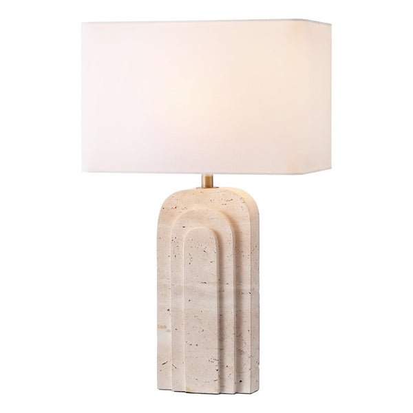 Safavieh Rodrick Natural Travertine Stone Table Lamp with Brass Hardware and White Fabric Shade CTL1114A
