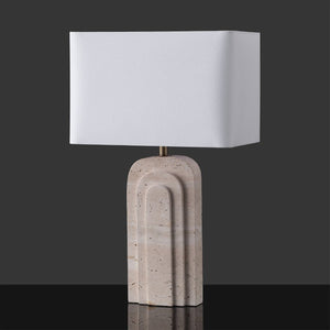Safavieh Rodrick Natural Travertine Stone Table Lamp with Brass Hardware and White Fabric Shade CTL1114A