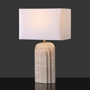 Safavieh Rodrick Natural Travertine Stone Table Lamp with Brass Hardware and White Fabric Shade CTL1114A