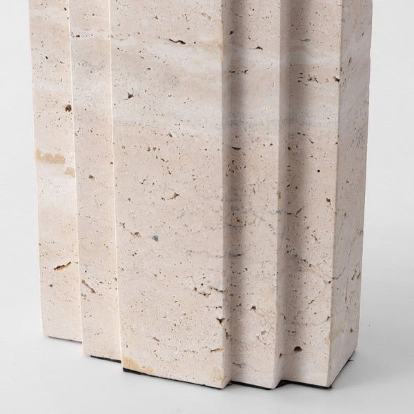Safavieh Rodrick Natural Travertine Stone Table Lamp with Brass Hardware and White Fabric Shade CTL1114A