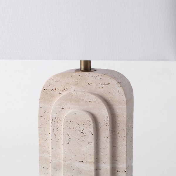 Safavieh Rodrick Natural Travertine Stone Table Lamp with Brass Hardware and White Fabric Shade CTL1114A