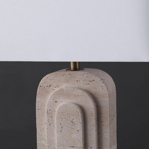 Safavieh Rodrick Natural Travertine Stone Table Lamp with Brass Hardware and White Fabric Shade CTL1114A