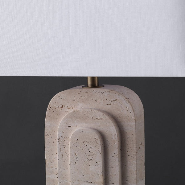 Safavieh Rodrick Natural Travertine Stone Table Lamp with Brass Hardware and White Fabric Shade CTL1114A