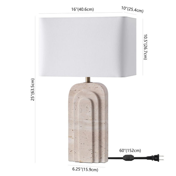 Safavieh Rodrick Natural Travertine Stone Table Lamp with Brass Hardware and White Fabric Shade CTL1114A