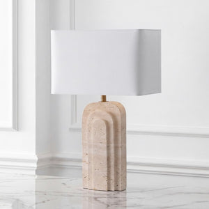 Safavieh Rodrick Natural Travertine Stone Table Lamp with Brass Hardware and White Fabric Shade CTL1114A