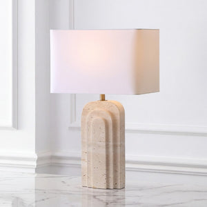 Safavieh Rodrick Natural Travertine Stone Table Lamp with Brass Hardware and White Fabric Shade CTL1114A