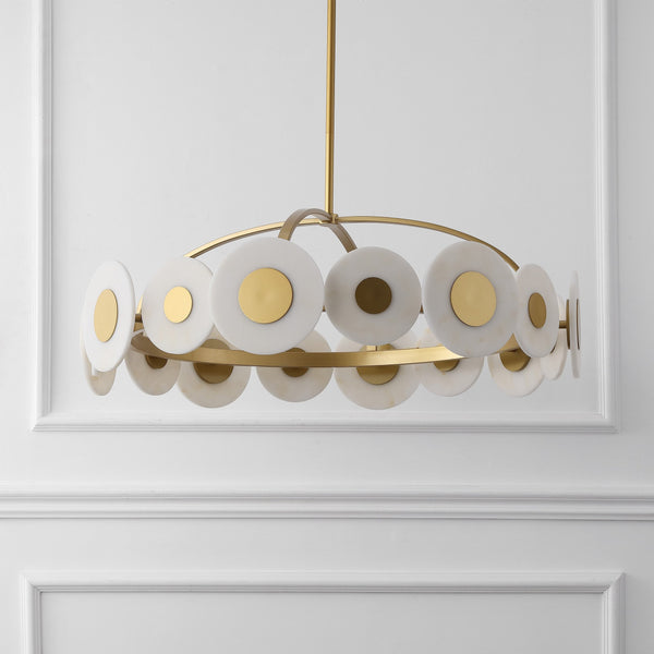 Safavieh Keith Metal Chandelier In Gold & White — Sculptural Polyresin Accents, Iron Frame, Warm Ambient Glow CTL1116A