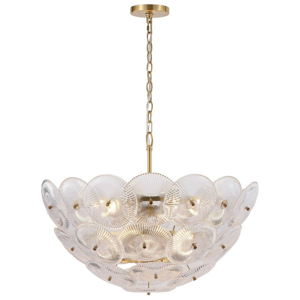 Safavieh Alberta Geometric Iron Chandelier with Clear Glass Panels and Warm Gold Finish CTL1117A