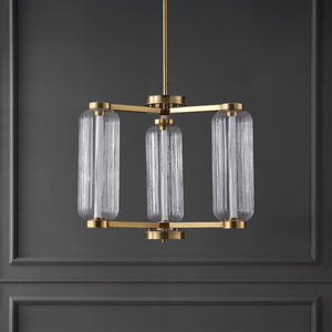 Safavieh Cyndy Square Iron and Glass Chandelier Gold Geometric Ceiling Light for Dining Rooms CTL1118A