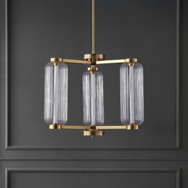 Safavieh Cyndy Square Iron and Glass Chandelier Gold Geometric Ceiling Light for Dining Rooms CTL1118A
