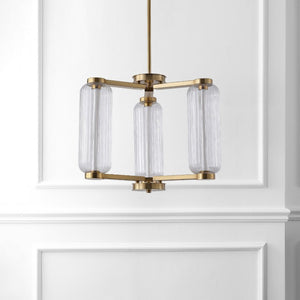 Safavieh Cyndy Square Iron and Glass Chandelier Gold Geometric Ceiling Light for Dining Rooms CTL1118A