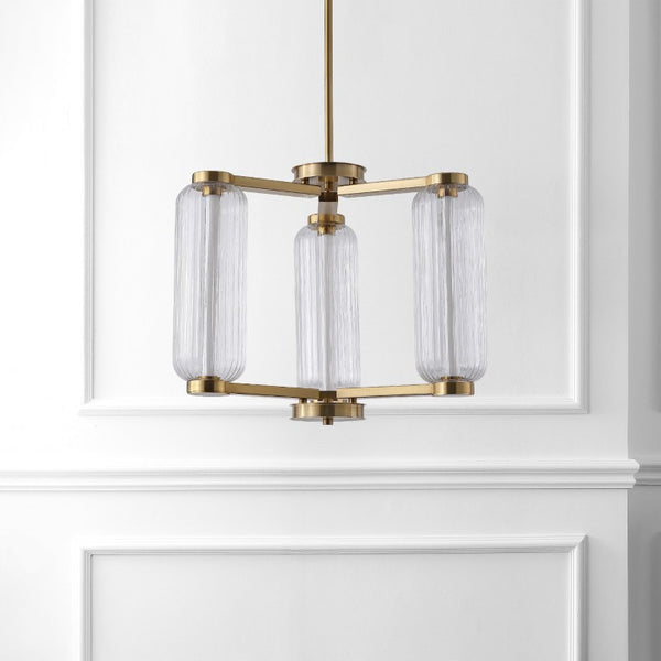 Safavieh Cyndy Square Iron and Glass Chandelier Gold Geometric Ceiling Light for Dining Rooms CTL1118A