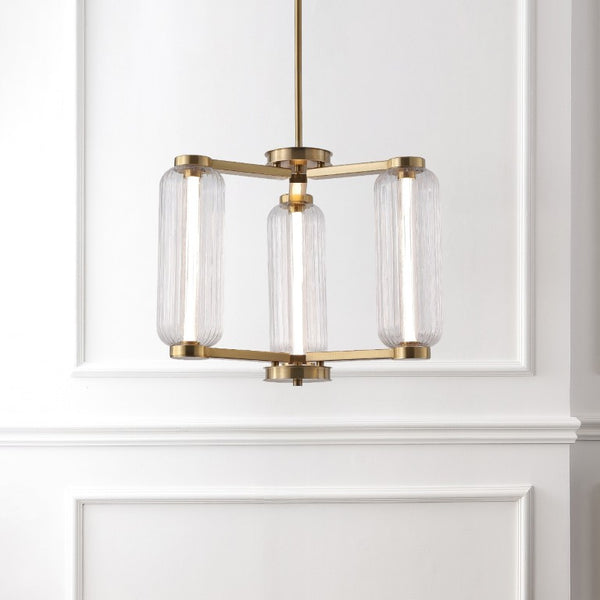 Safavieh Cyndy Square Iron and Glass Chandelier Gold Geometric Ceiling Light for Dining Rooms CTL1118A