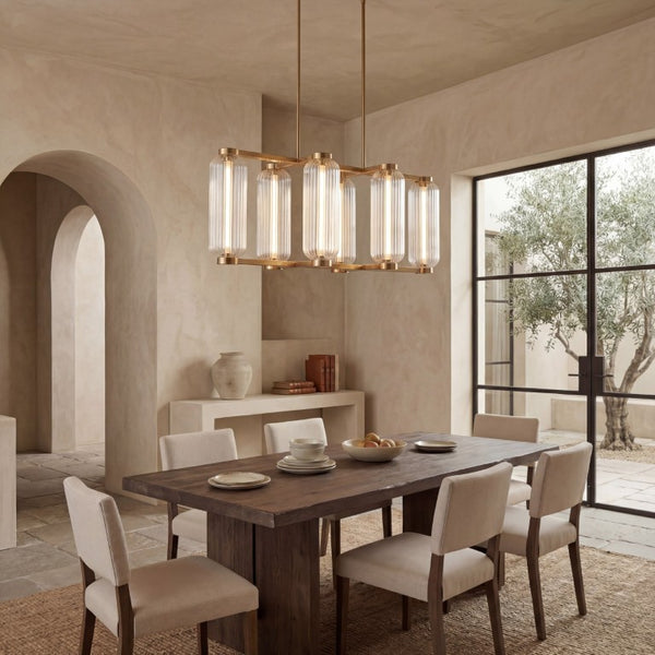 Safavieh Cyndy Iron and Glass Rectangle Chandelier Gold Finish Dining Room Foyer Accent CTL1119A