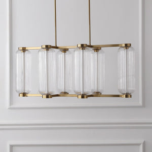 Safavieh Cyndy Iron and Glass Rectangle Chandelier Gold Finish Dining Room Foyer Accent CTL1119A