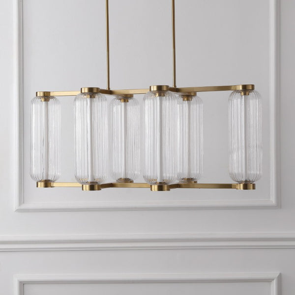 Safavieh Cyndy Iron and Glass Rectangle Chandelier Gold Finish Dining Room Foyer Accent CTL1119A