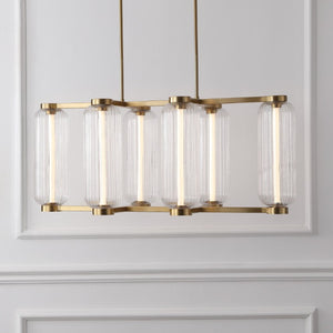 Safavieh Cyndy Iron and Glass Rectangle Chandelier Gold Finish Dining Room Foyer Accent CTL1119A