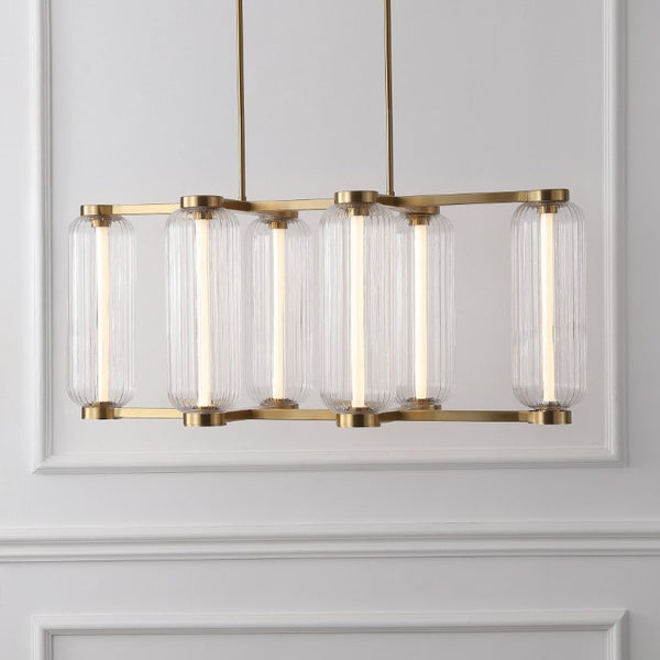 Safavieh Cyndy Iron and Glass Rectangle Chandelier Gold Finish Dining Room Foyer Accent CTL1119A