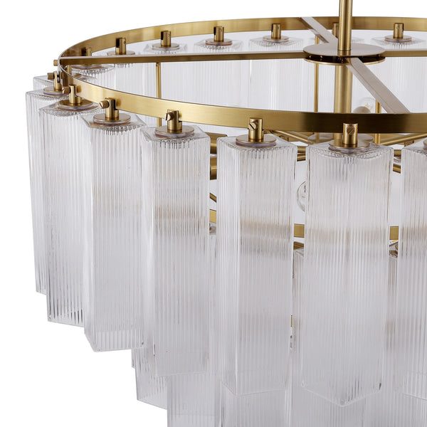 Safavieh Kelcie Tiered Glass Chandelier With Polished Gold Accents — Sculptural Clear Glass Tiers, Layered Glow CTL1121A