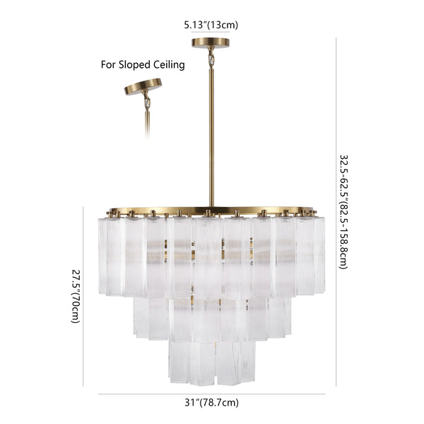 Safavieh Kelcie Tiered Glass Chandelier With Polished Gold Accents — Sculptural Clear Glass Tiers, Layered Glow CTL1121A