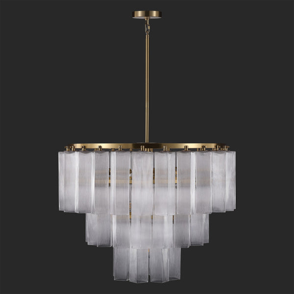 Safavieh Kelcie Tiered Glass Chandelier With Polished Gold Accents — Sculptural Clear Glass Tiers, Layered Glow CTL1121A
