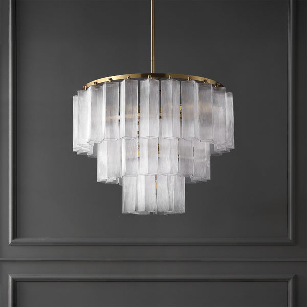 Safavieh Kelcie Tiered Glass Chandelier With Polished Gold Accents — Sculptural Clear Glass Tiers, Layered Glow CTL1121A