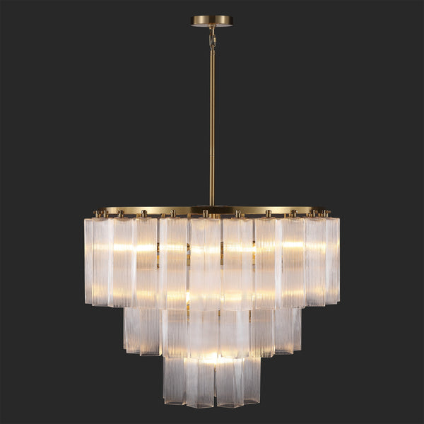 Safavieh Kelcie Tiered Glass Chandelier With Polished Gold Accents — Sculptural Clear Glass Tiers, Layered Glow CTL1121A