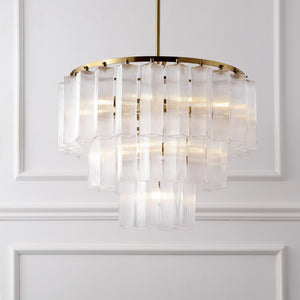Safavieh Kelcie Tiered Glass Chandelier With Polished Gold Accents — Sculptural Clear Glass Tiers, Layered Glow CTL1121A