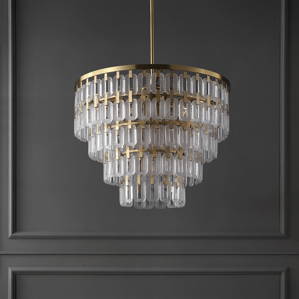 Safavieh Queenie Tiered Glass Chandelier With Gold Iron Finish — Cascading Clear Tiers For Warm Elegant Glow CTL1122A