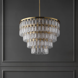 Safavieh Queenie Tiered Glass Chandelier With Gold Iron Finish — Cascading Clear Tiers For Warm Elegant Glow CTL1122A