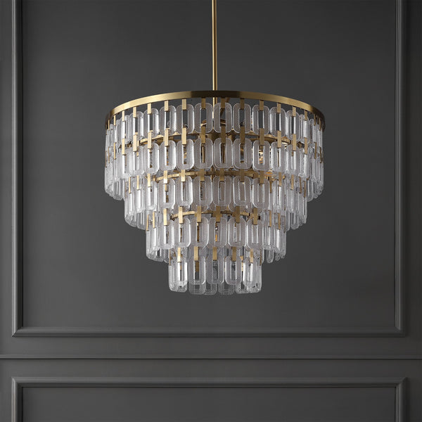 Safavieh Queenie Tiered Glass Chandelier With Gold Iron Finish — Cascading Clear Tiers For Warm Elegant Glow CTL1122A