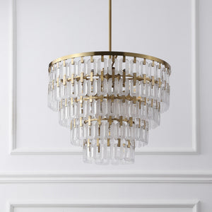Safavieh Queenie Tiered Glass Chandelier With Gold Iron Finish — Cascading Clear Tiers For Warm Elegant Glow CTL1122A